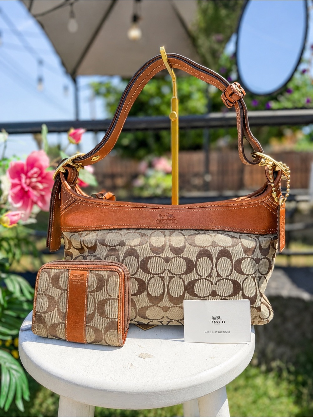 Coach Brown Signature Canvas Shoulder Bag with Wallet